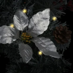 Joulukaari LED-valoilla, hopeisilla ja punaisilla koristeluilla, 90cm