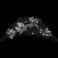 Joulukaari LED-valoilla, hopeisilla ja punaisilla koristeluilla, 90cm