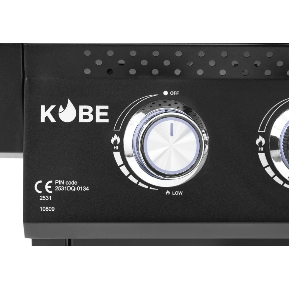 Kaasugrilli Kobe Premium 6+1, 5 poltinta, sivukeitin, Sear-poltin, lasikansi, musta