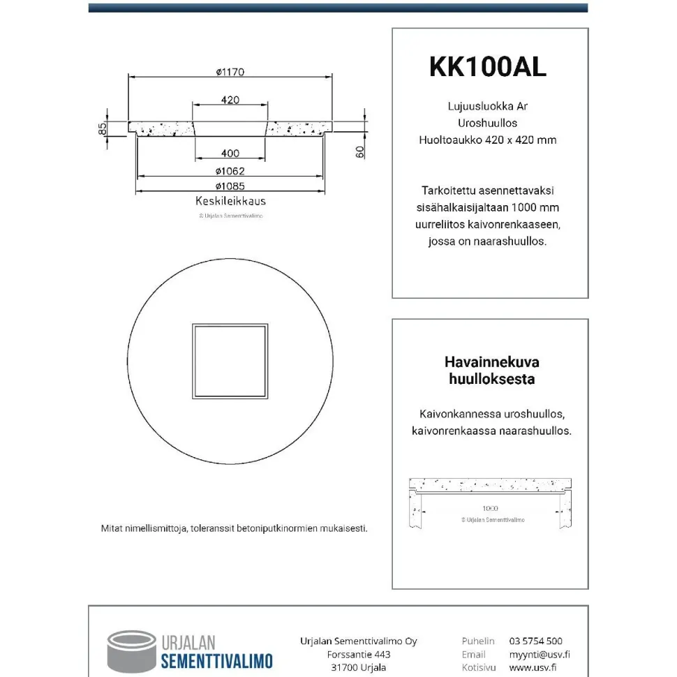 Kaivonkansi ø 1000 mm aukolla uros
