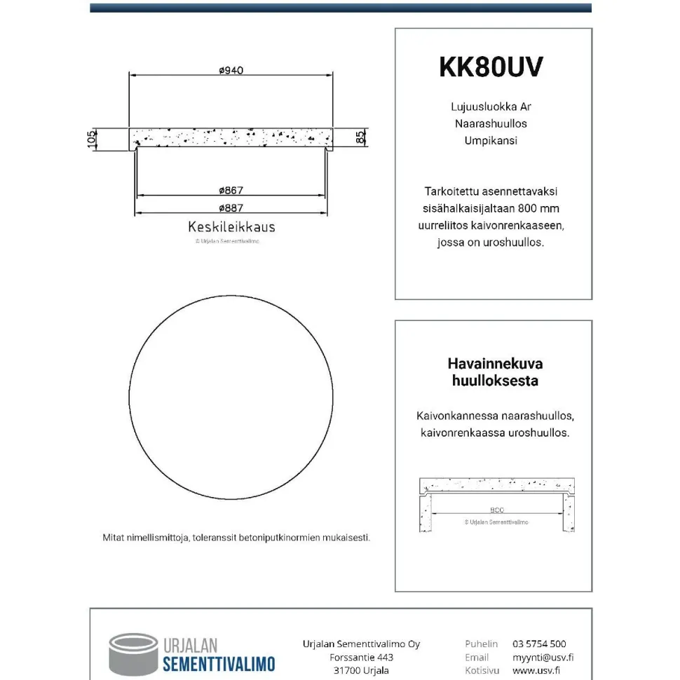 Kaivonkansi ø 800 mm umpinainen naaras