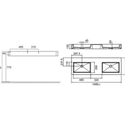 Kaksoispesuallas Scandtap Solid SW5 1400x475 mm mattavalkoinen