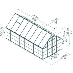 Kasvihuone Palram-Canopia Balance, 11.9m², 8x16ft, eri värejä
