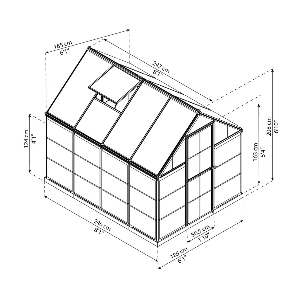 Kasvihuone Palram-Canopia Hybrid 4,6 m² 6x8 ft harmaa