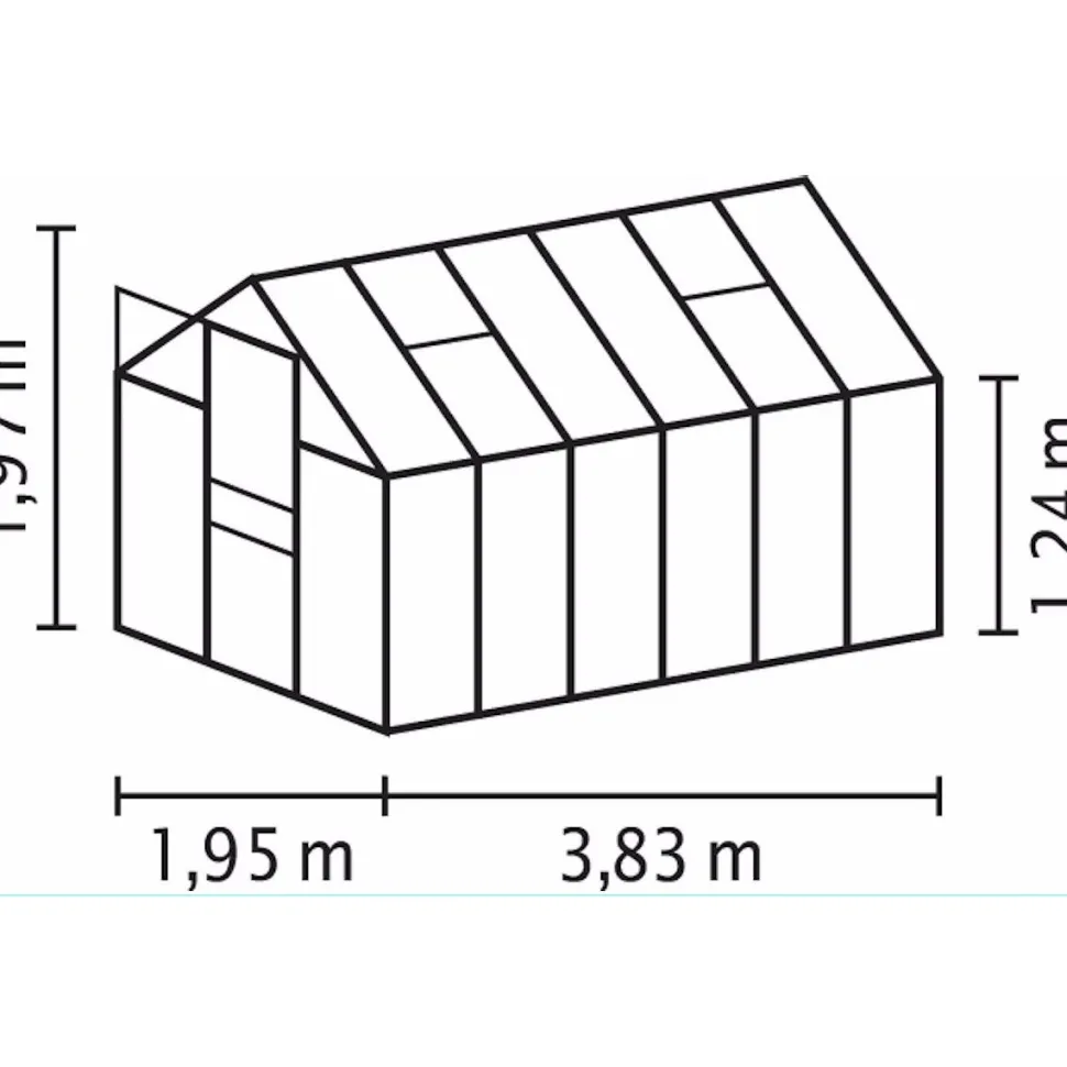 Kasvihuone Vitavia Venus 7.5m² lasi alumiinirunko harmaa