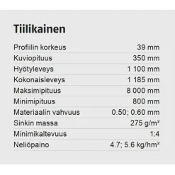 Kattopelti Ruukki Tiilikainen, 0.5mm, Pural BT matta, eri värejä