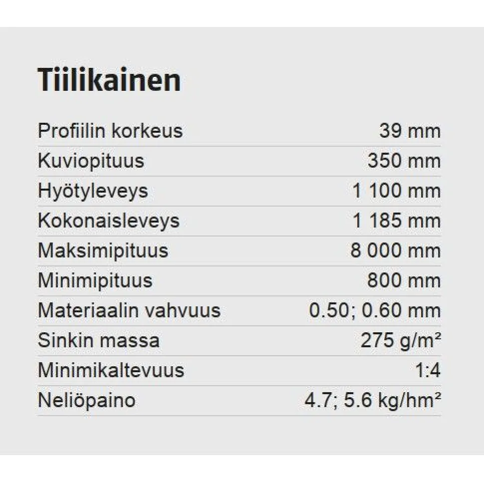 Kattopelti Ruukki Tiilikainen, 0.5mm, Pural BT matta, eri värejä
