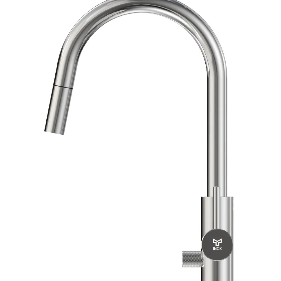 Keittiöhana INOX by Tammiholma Q1, ulosvedettävä juoksuputki ja APK-venttiili, kiiltävä teräs