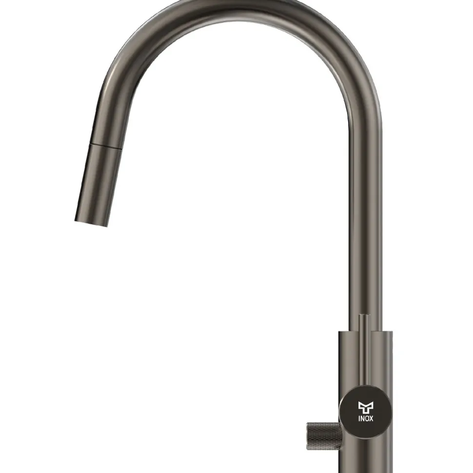 Keittiöhana INOX by Tammiholma Q1, ulosvedettävä juoksuputki ja APK-venttiili, gun metal