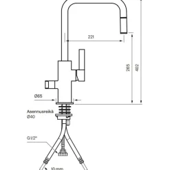 Keittiöhana Tapwell Arman ARM887 APK-liitäntä ulosvedettävä juoksuputki Brass
