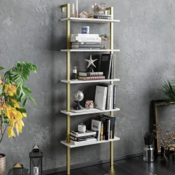 Kirjahylly Linento Furniture Piante valkoinen/kulta