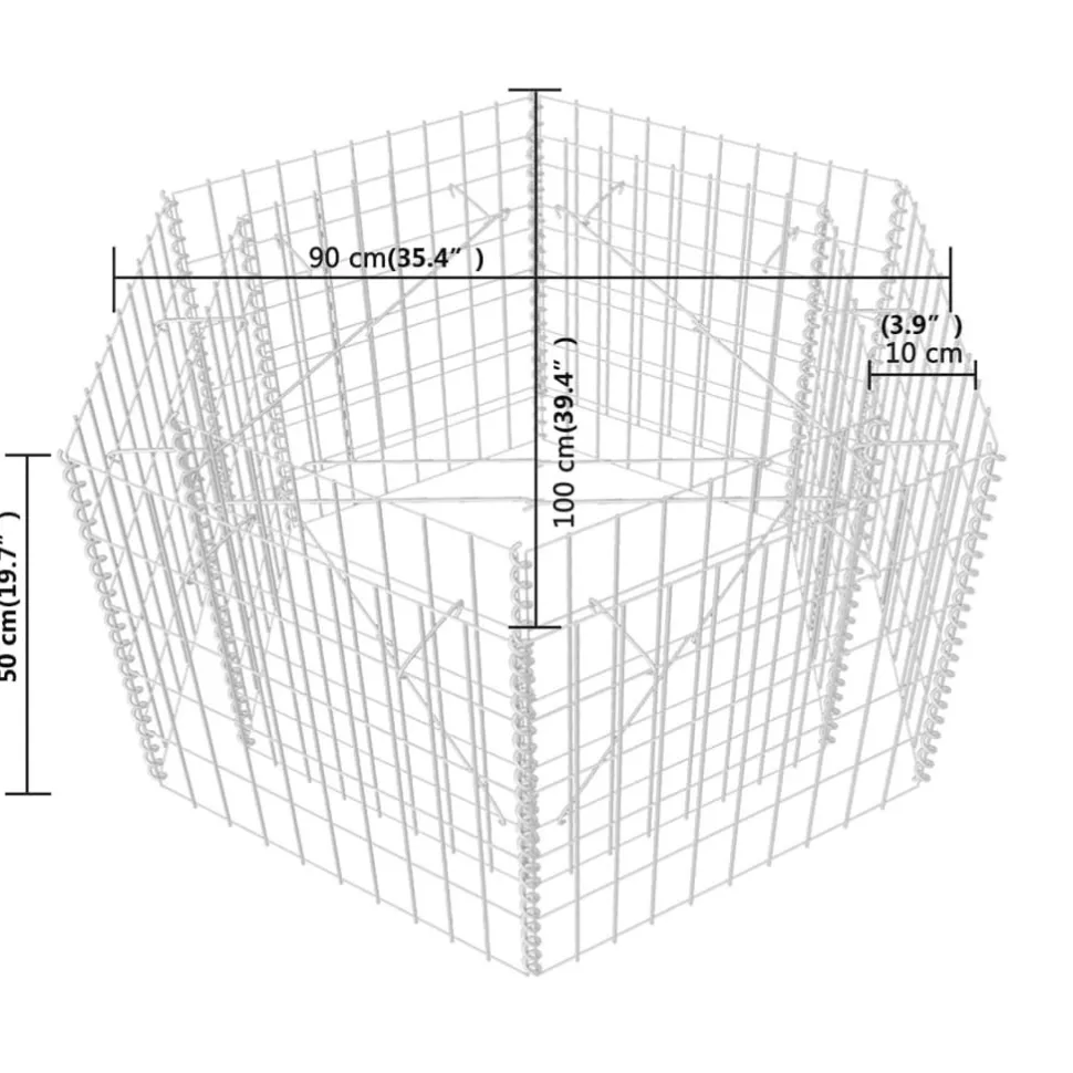 Korotettu kuusikulmainen gabion-/kivikorikehys 1, eri kokoja