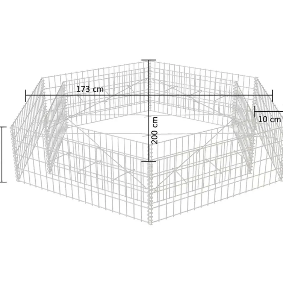 Korotettu kuusikulmainen gabion-/kivikorikehys 200x173x40 cm