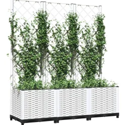 Kukkalaatikko säleiköllä valkoinen 120x40x136 cm PP