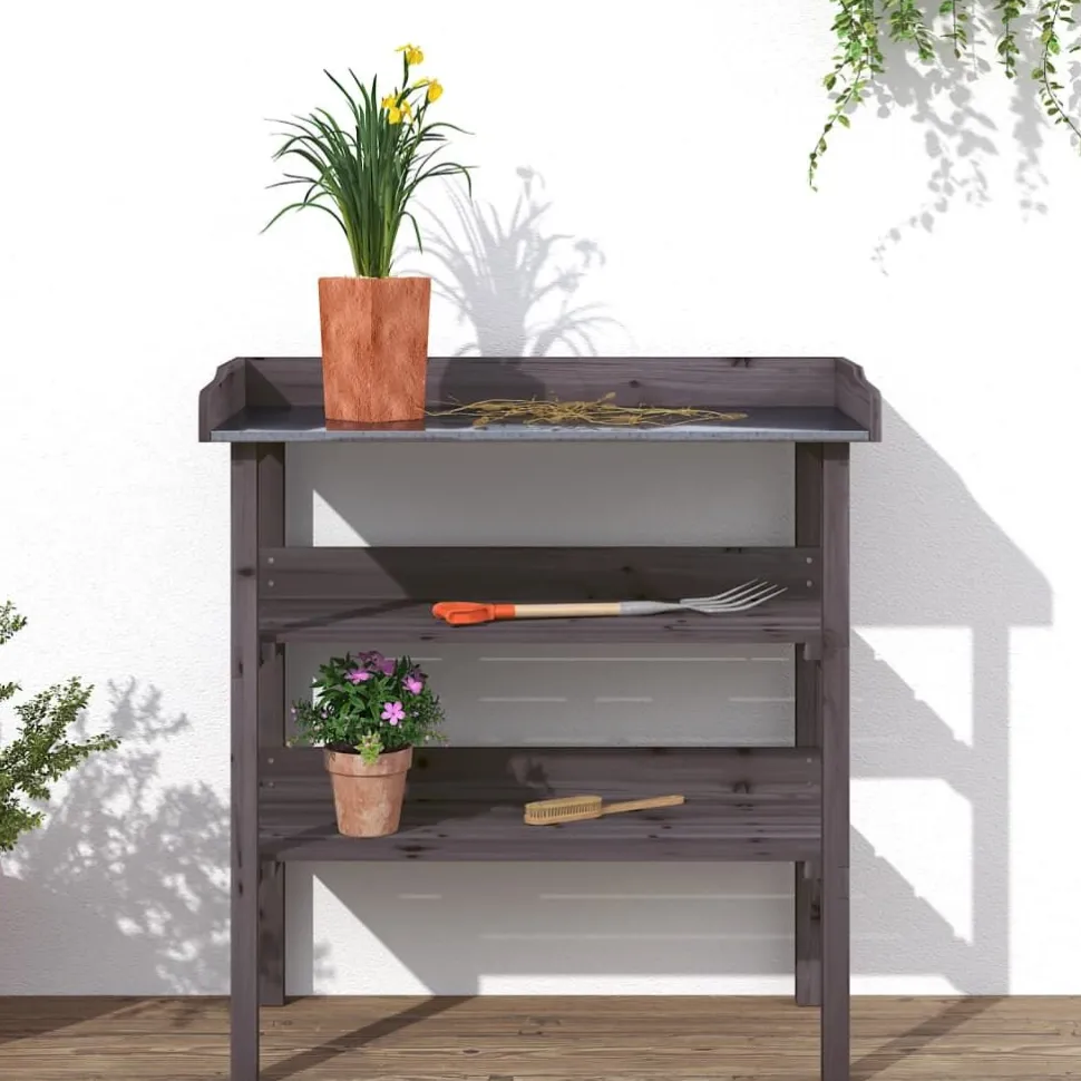Kukkapöytä hyllyillä harmaa 78x38x82,5 cm, kuusi