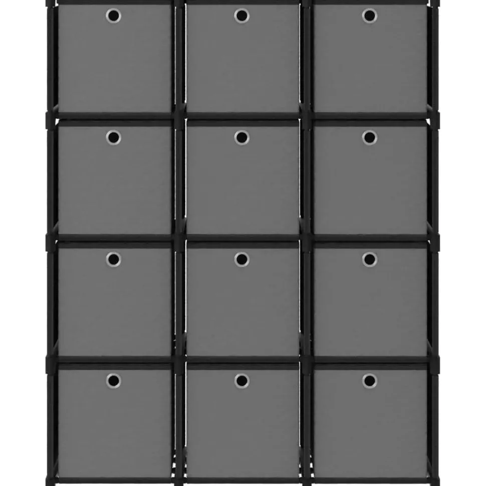 12 kuution esittelyhylly + laatikot musta 103x30x141 cm