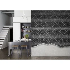 Kuvatapetti Rebel Walls Well-Worn Brick Wall Black, tiiliseinä, non-woven, mittatilaus