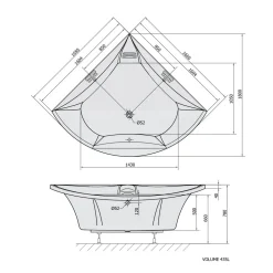 Kylpyamme Interia Bermuda + tukikehys, 165x165x490 mm, valkoinen