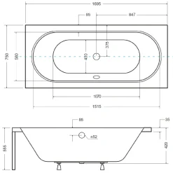 Kylpyamme Interia Vita 170 180l 1700 x 750 mm
