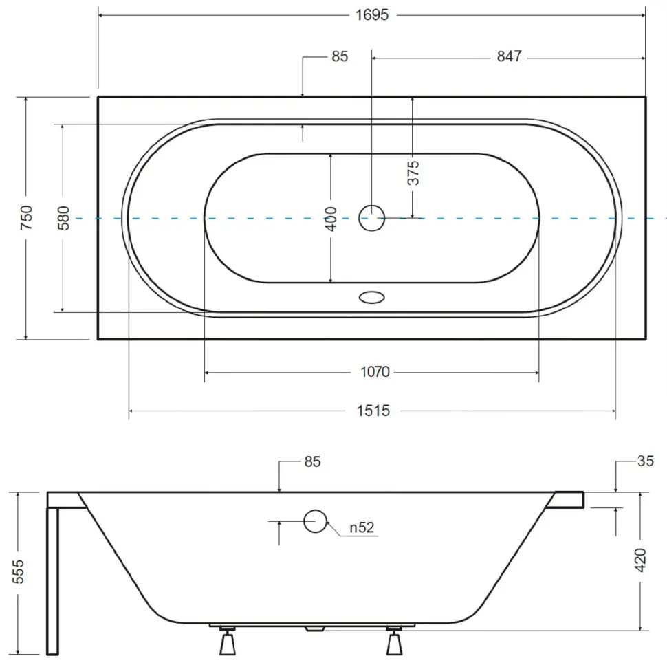 Kylpyamme Interia Vita 170 180l 1700 x 750 mm