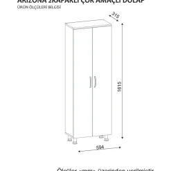 Kylpyhuoneen kaappi Linento Furniture Arizona 2, 59.4x173.6cm, valkoinen