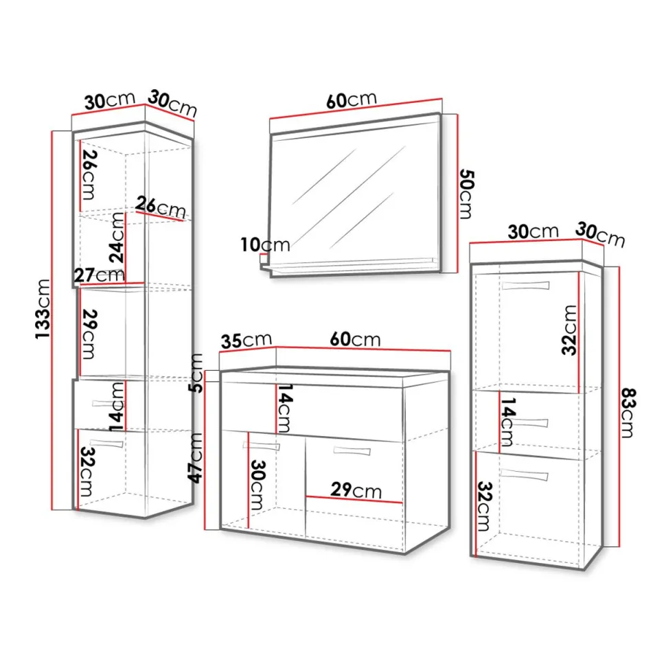 Kylpyhuoneen kalusteryhmä pesualtaalla ALBA MDF, beige/valkoinen (6241)