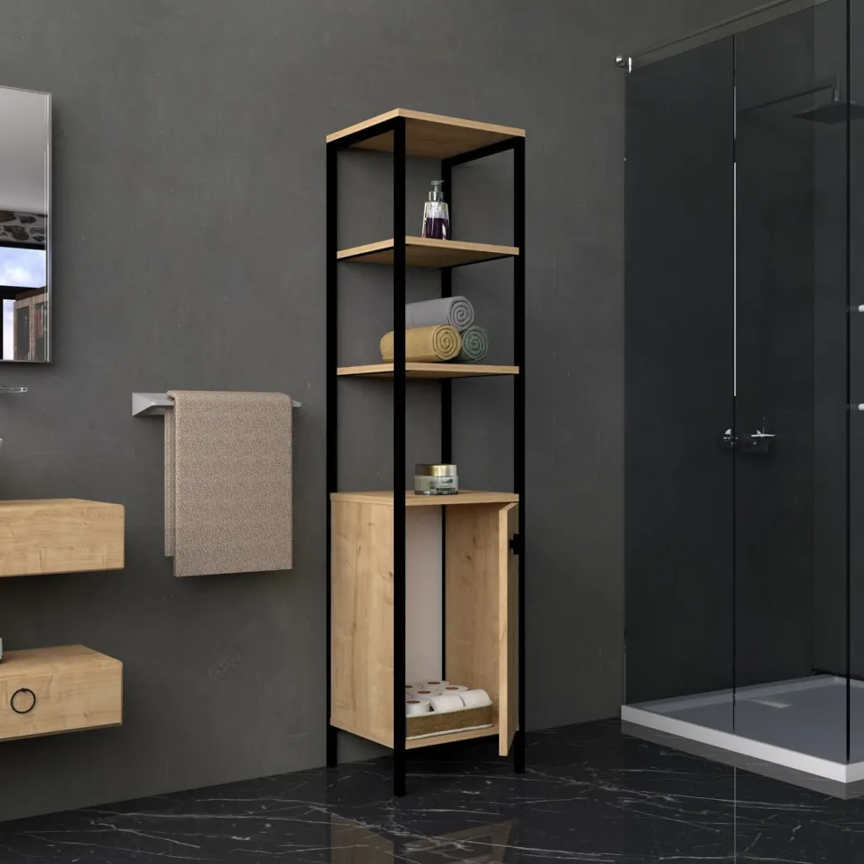 Kylpyhuoneen korkea kaappi Linento Furniture Derin, korkeus 161.8cm, ruskea
