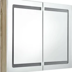 Kylpyhuoneen LED-peilikaappi, valkoinen ja tammi, 80x12x68cm
