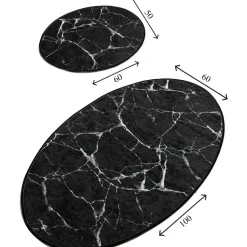 Kylpyhuonemattosetti Linento Marble Oval, 2kpl, musta