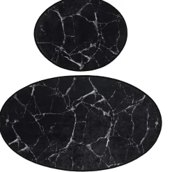Kylpyhuonemattosetti Linento Marble Oval, 2kpl, musta