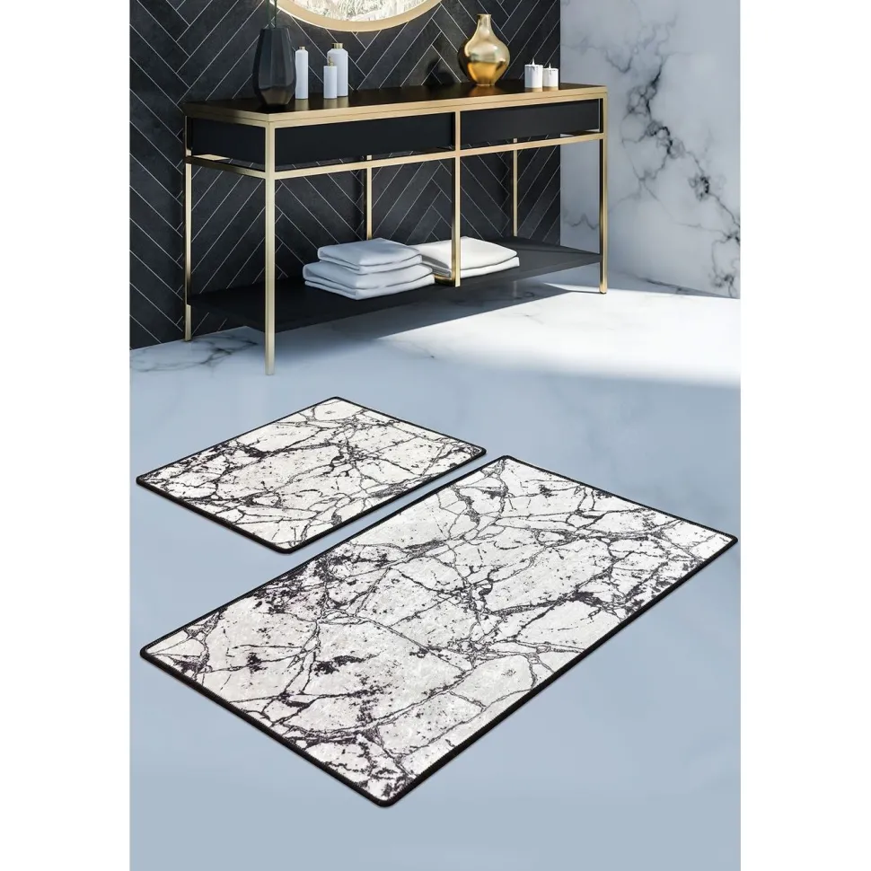 Kylpyhuonemattosetti Linento Marble, 2kpl, valkoinen