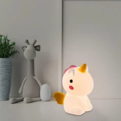 Lasten yöpöytävalaisin Rabalux Unicoo 14cm, RGB, ladattava, valkoinen/moniväri