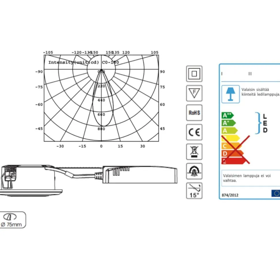 LED-alasvalo FTLIGHT Pallas, 6W, 450lm, IP44, 38°, himmennettävä, valkoinen, eri vaihtoehtoja