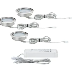 LED-kalustevalaisinsetti Micro Line 3x4,5W Ø 65 mm 3 kpl harjattu teräs