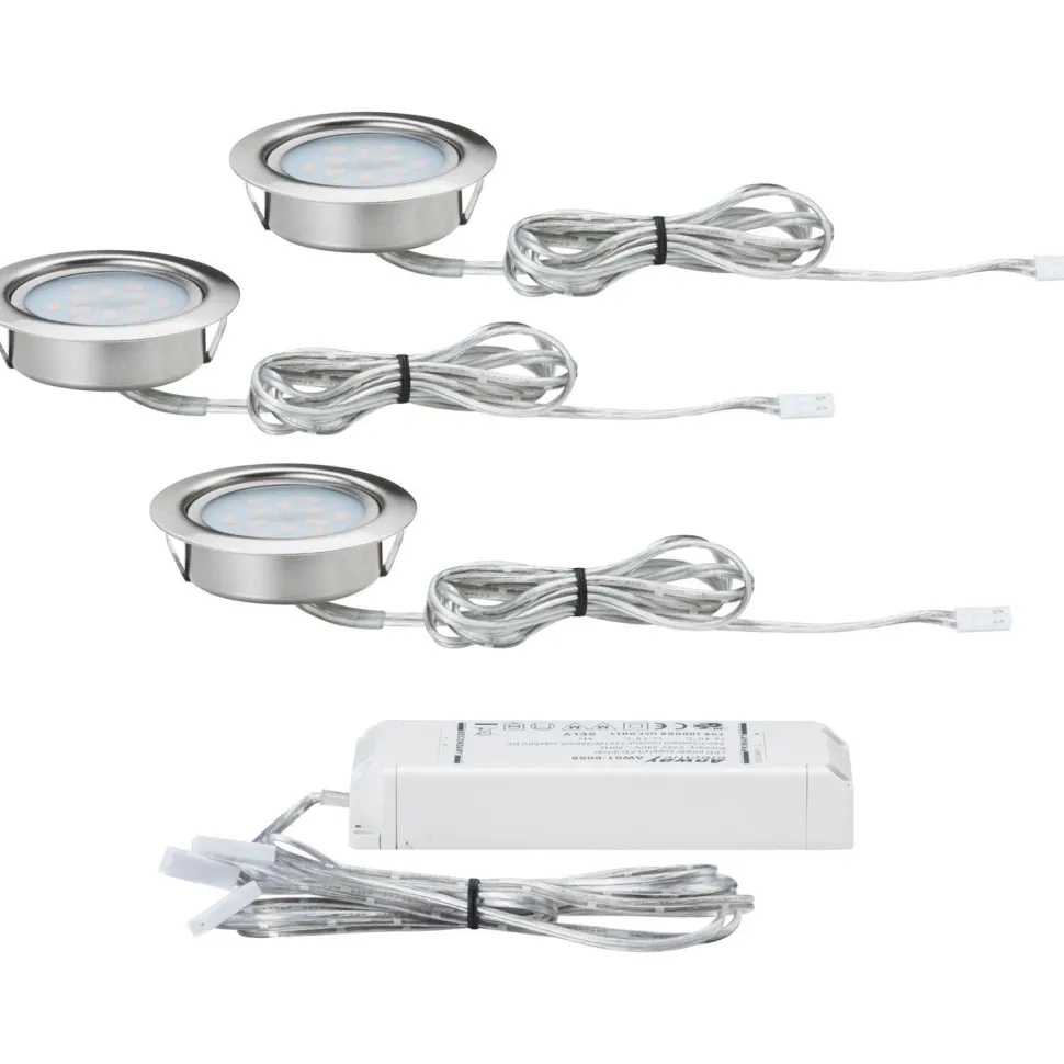 LED-kalustevalaisinsetti Micro Line 3x4,5W Ø 65 mm 3 kpl harjattu teräs