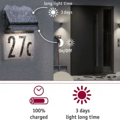 LED-numerovalaisin aurinkokennolla Paulmann Neda, IP44, 3000K, musta