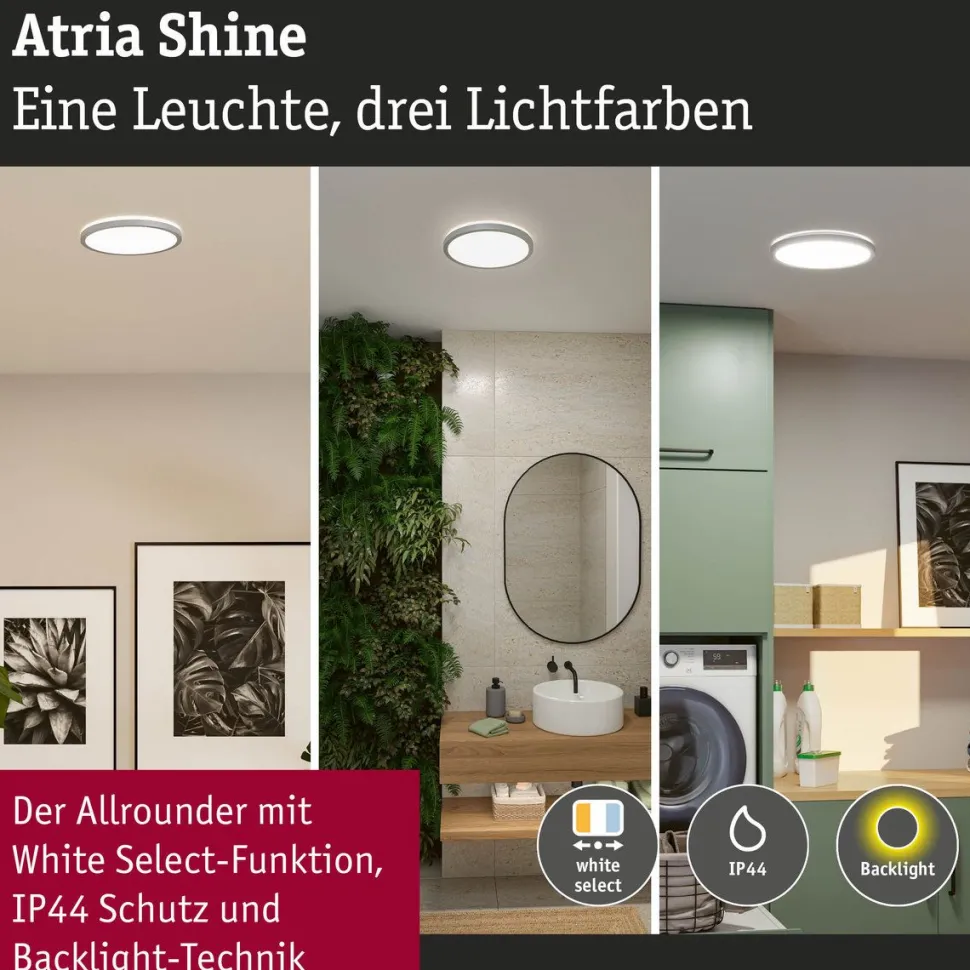 LED-paneeli Paulmann Atria Shine, pyöreä, IP44, 3000-6500K, eri kokoja