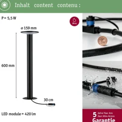 LED-pollarivalaisin Paulmann Plug & Shine Plate, Smart Home Zigbee 3.0, IP44, RGBW+, 5W, antrasiitti