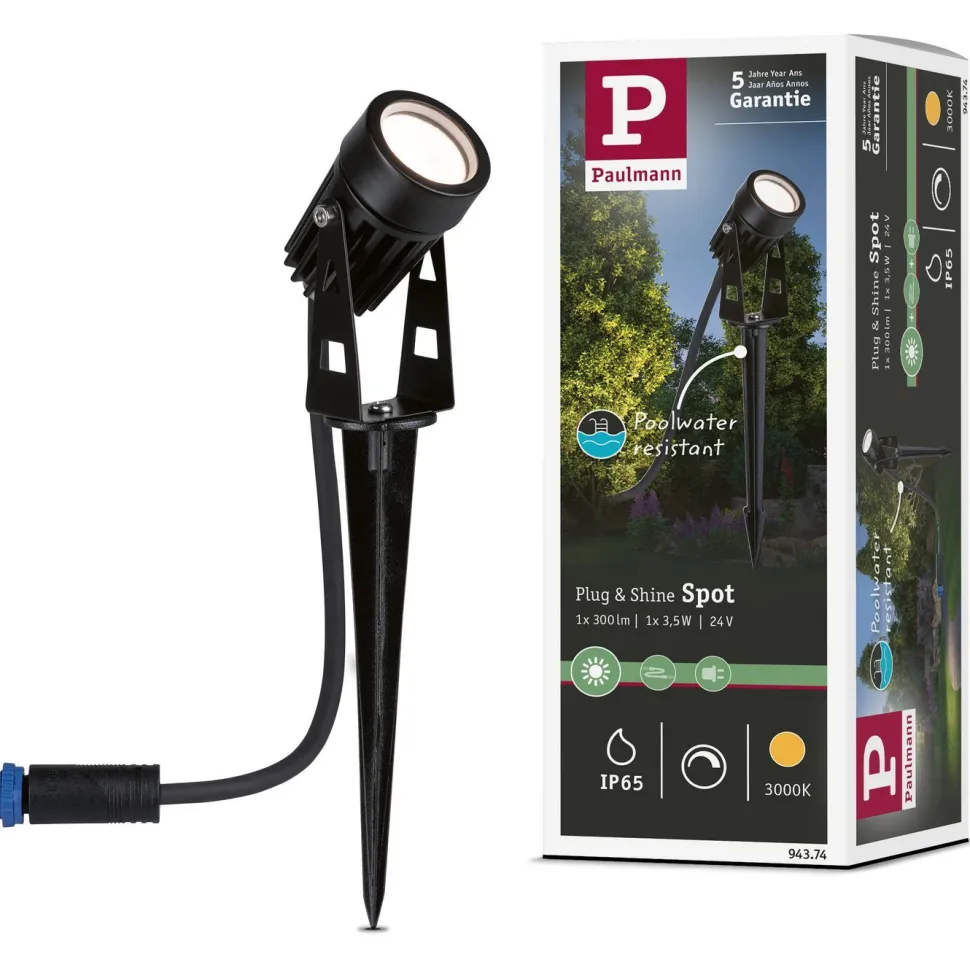 LED-puutarhaspotti Paulmann Plug & Shine maapiikki IP65 3000K 3.5W musta