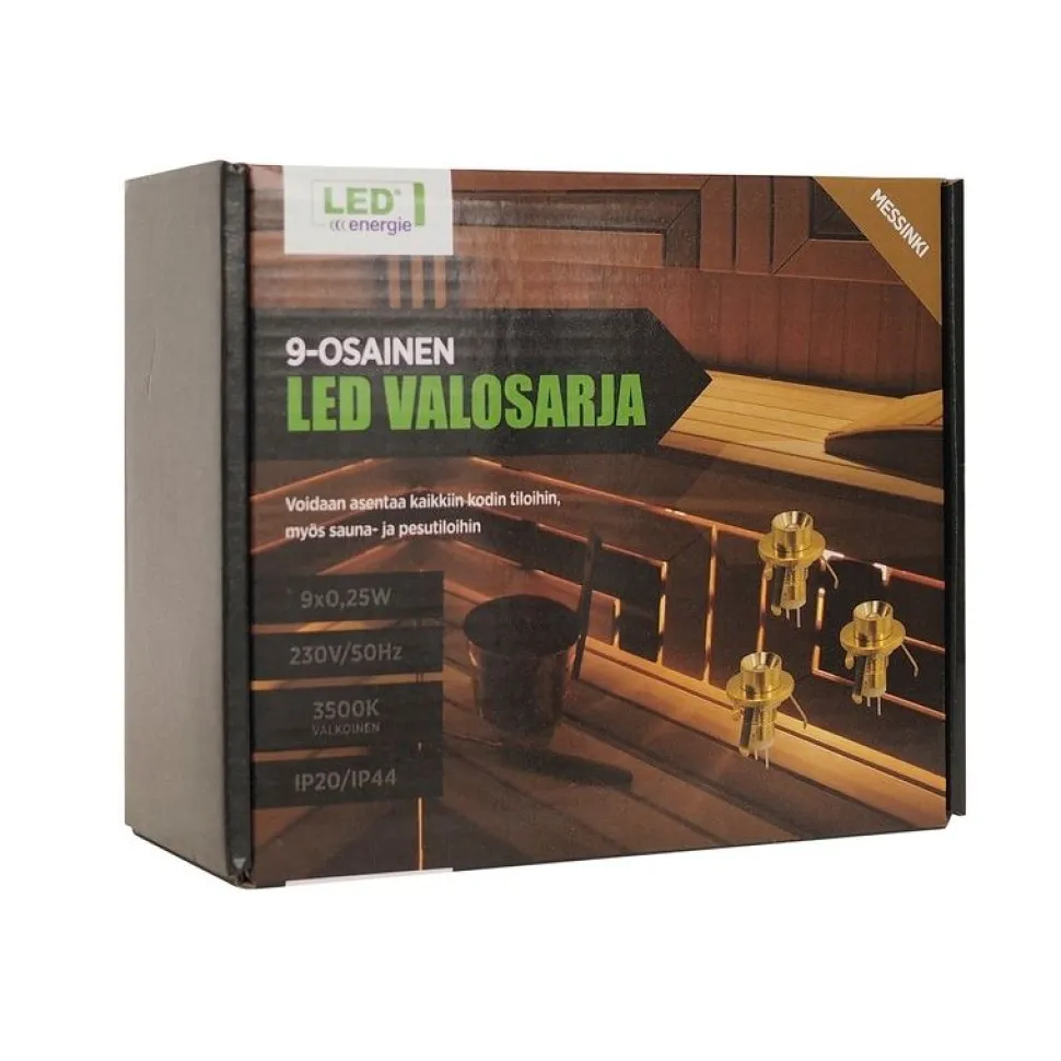 LED-saunavalosarja LED Energie 9x0,25W IP54/20 3500K messinki