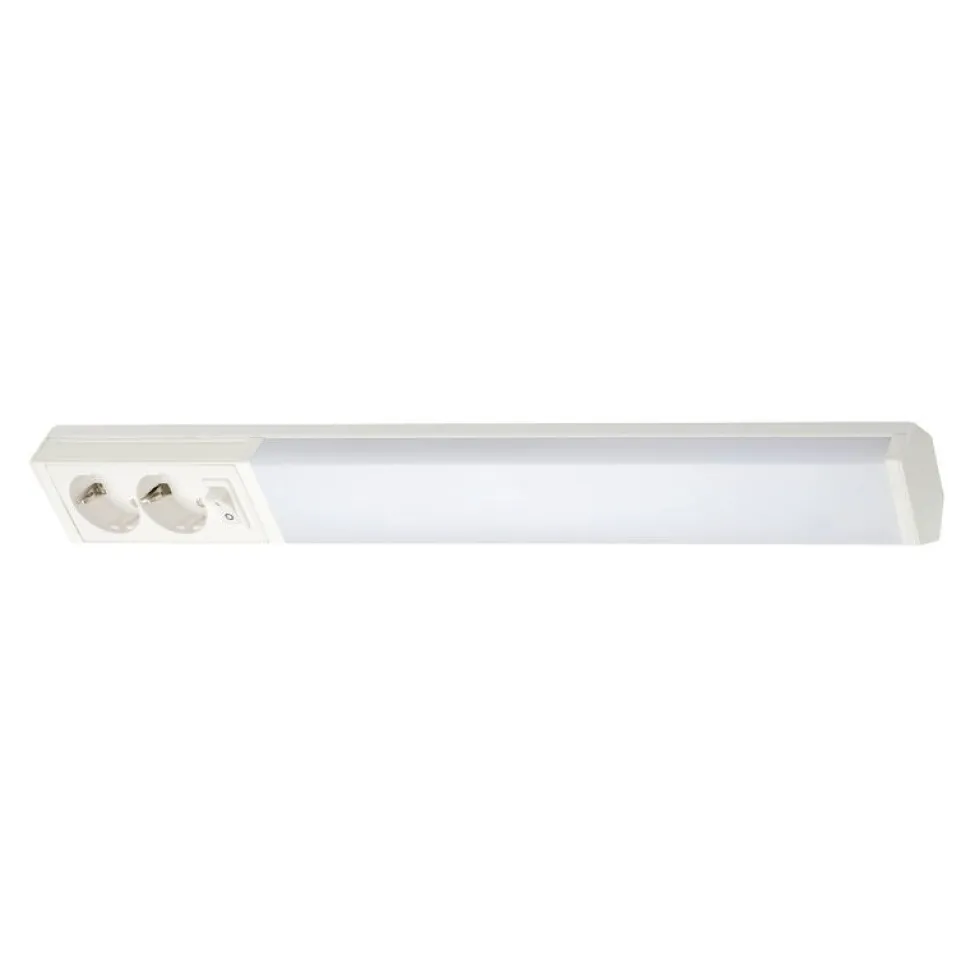 LED-työpistevalaisin Airam Handy 550, 8W/830/840, 550x74mm, 2-osainen pistorasia+kytkin, IP21, valkoinen/opaali
