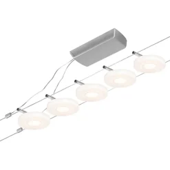 LED-Vaijerivalaisinsetti Paulmann Disc 5 valaisinta + muuntaja + vaijeri 3000K kromi