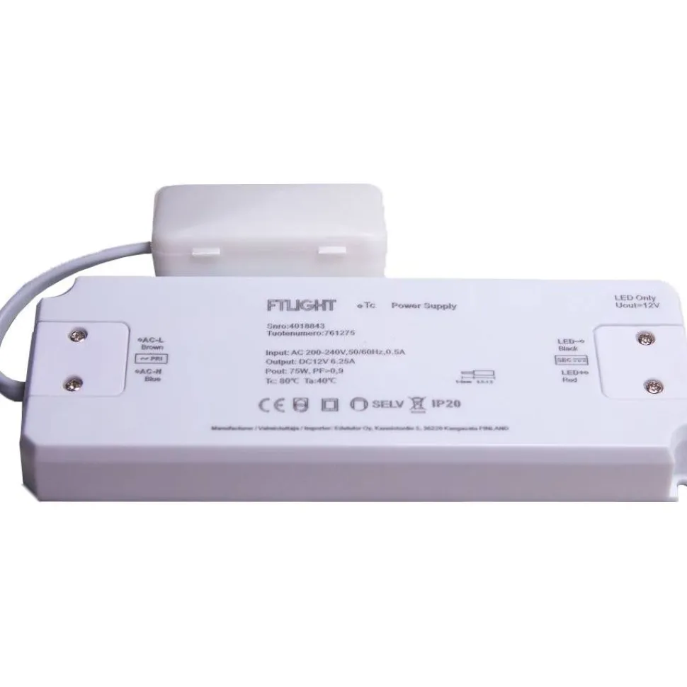 LED-vakiojännitelähde FTLIGHT 75W 12V IP20