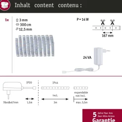 LED-valonauha Paulmann MaxLED 250, aloituspakkaus, IP44, 240lm/m, 2700K, 24VA, eri kokoja