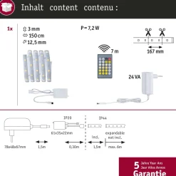 LED-valonauha Paulmann MaxLED 250, aloituspakkaus, IP44, 230lm/m, säädettävä värilämpötila, 24VA, eri kokoja