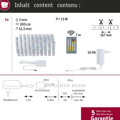 LED-valonauha Paulmann MaxLED 250, aloituspakkaus, IP44, 230lm/m, säädettävä värilämpötila, 24VA, eri kokoja