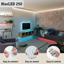 LED-valonauha Paulmann MaxLED 250, aloituspakkaus, IP44, 230lm/m, säädettävä värilämpötila, 24VA, eri kokoja