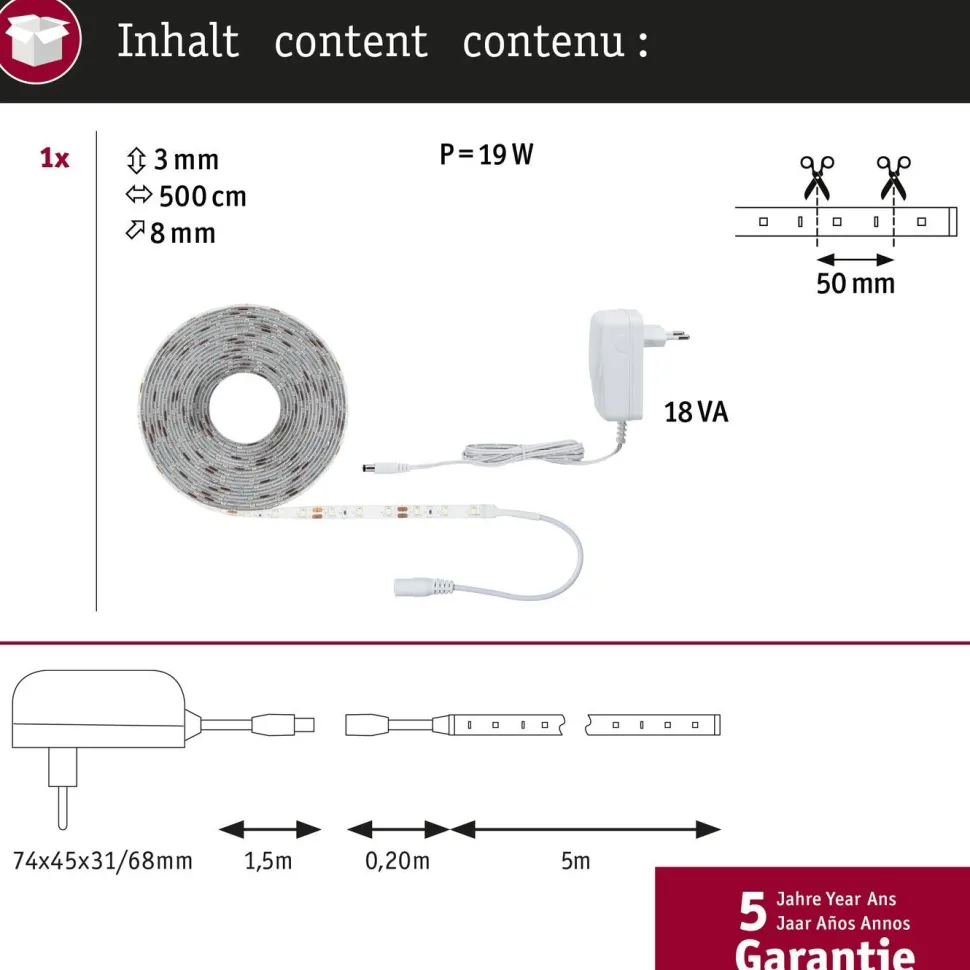 LED-valonauha Paulmann SimpLED, 260lm/m, 60LEDs/m, 6500K, eri kokoja