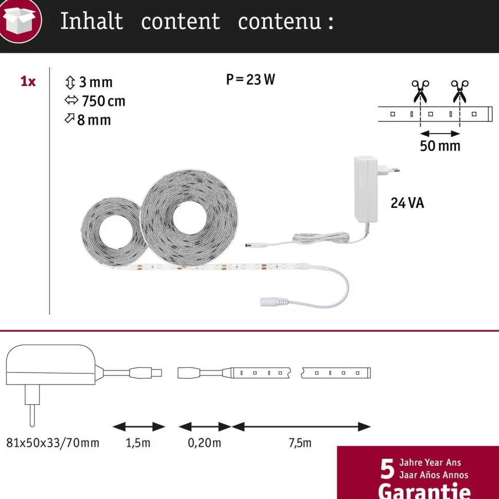 LED-valonauha Paulmann SimpLED, 260lm/m, 60LEDs/m, 6500K, eri kokoja