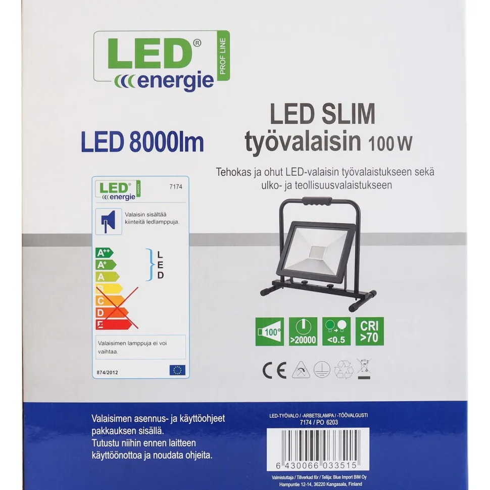 LED-valonheitin Led Energie Slim, 100W, H-jalustalla, 8000lm, 4500K, IP44